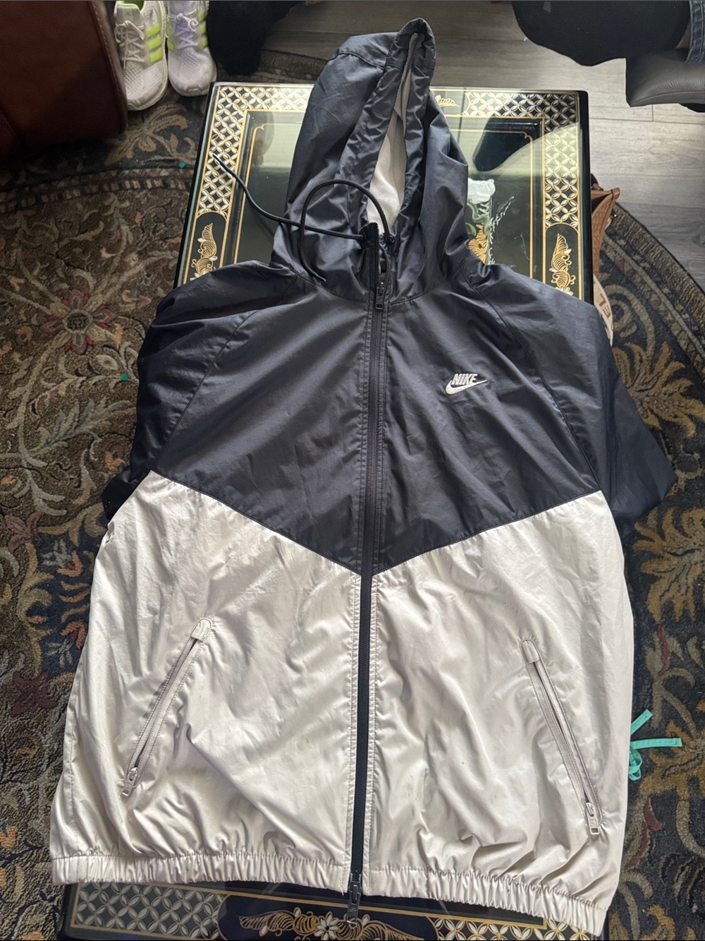 Nike Men’s Black and White Colorblock Hooded Windbreaker